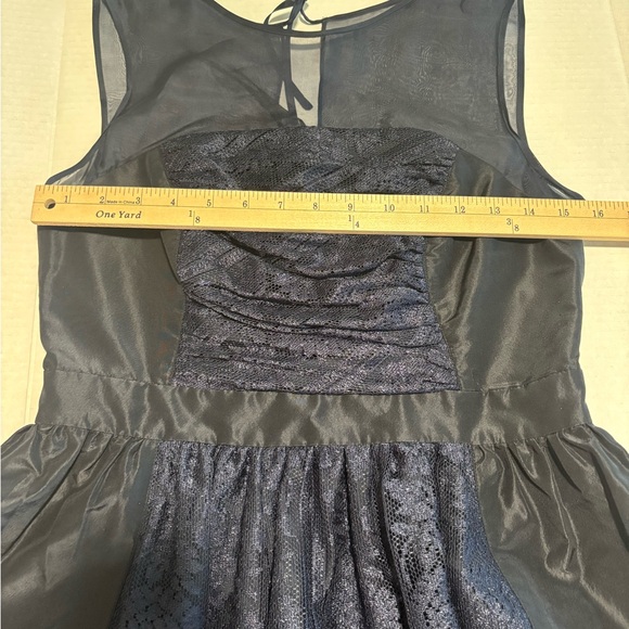 KAY UNGER NAVY BLUE 100% SILK OVER LACE KEY HOLE MIDI PARTY DRESS FIT & Flare 8 - Picture 11 of 14
